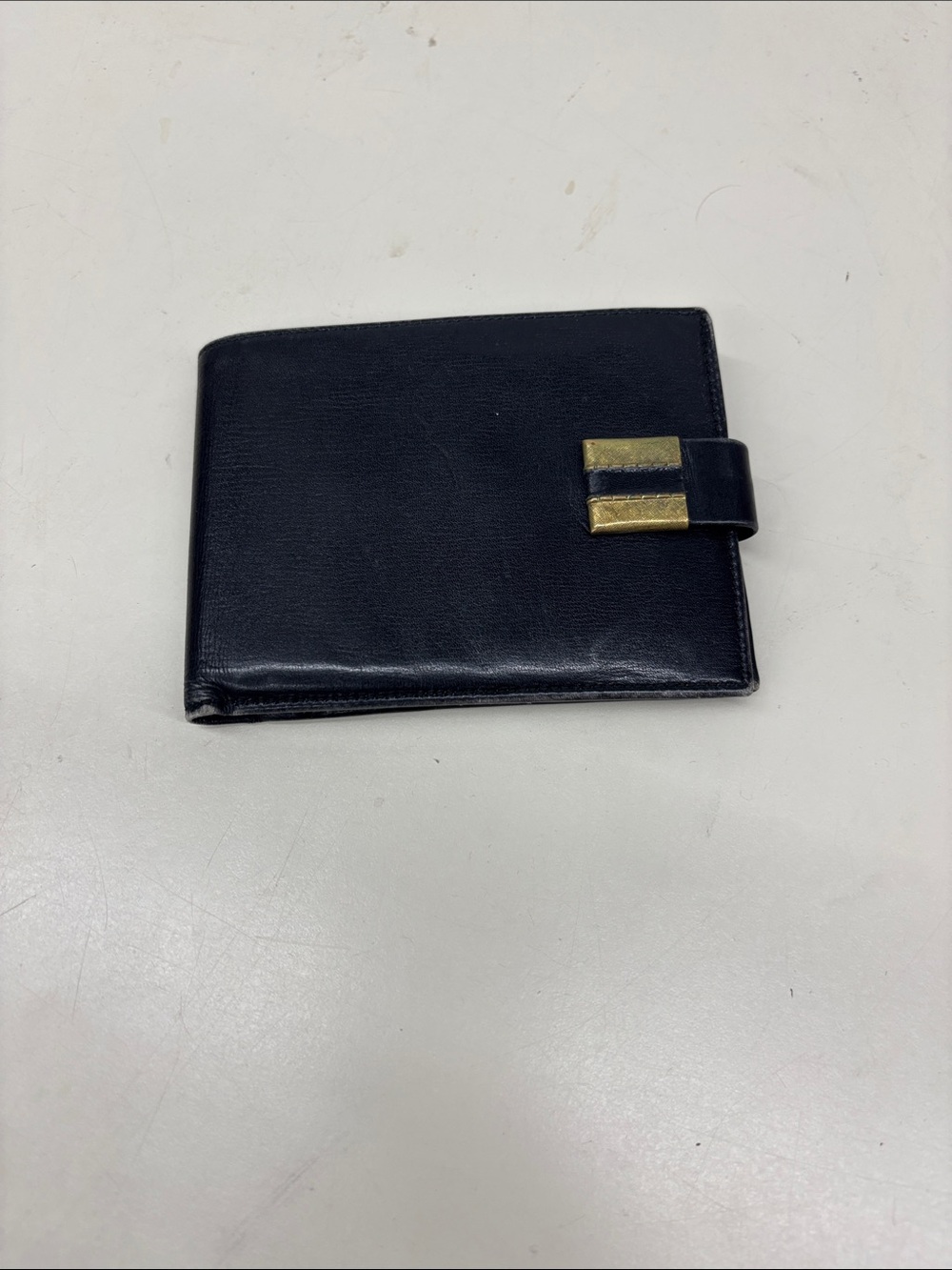 VintagebBond Street Black Leather Card Holder with Gold Accent Strap